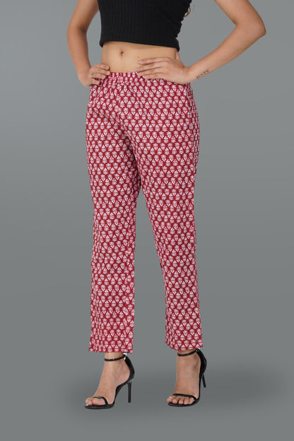 Maroon Cotton Printed Bottom