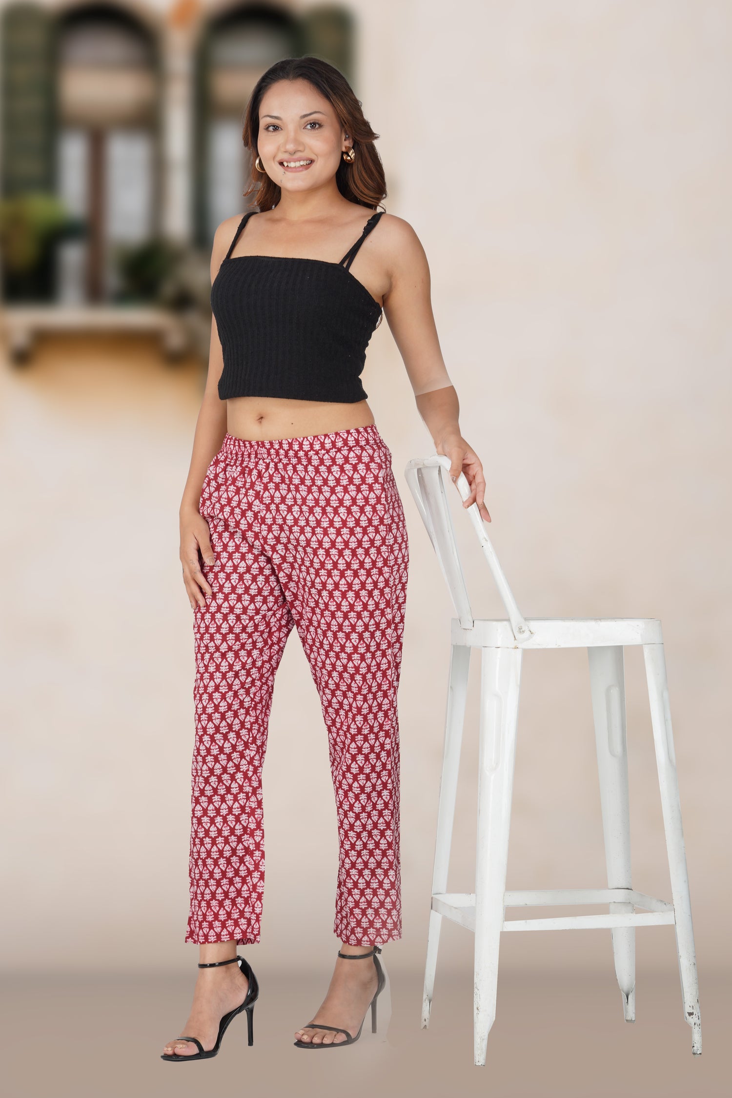 Maroon Cotton Printed Bottom