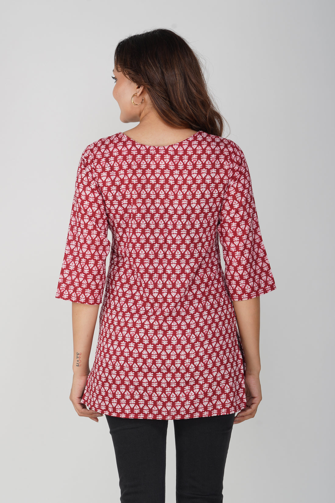 Maroon Cotton Printed Kurti