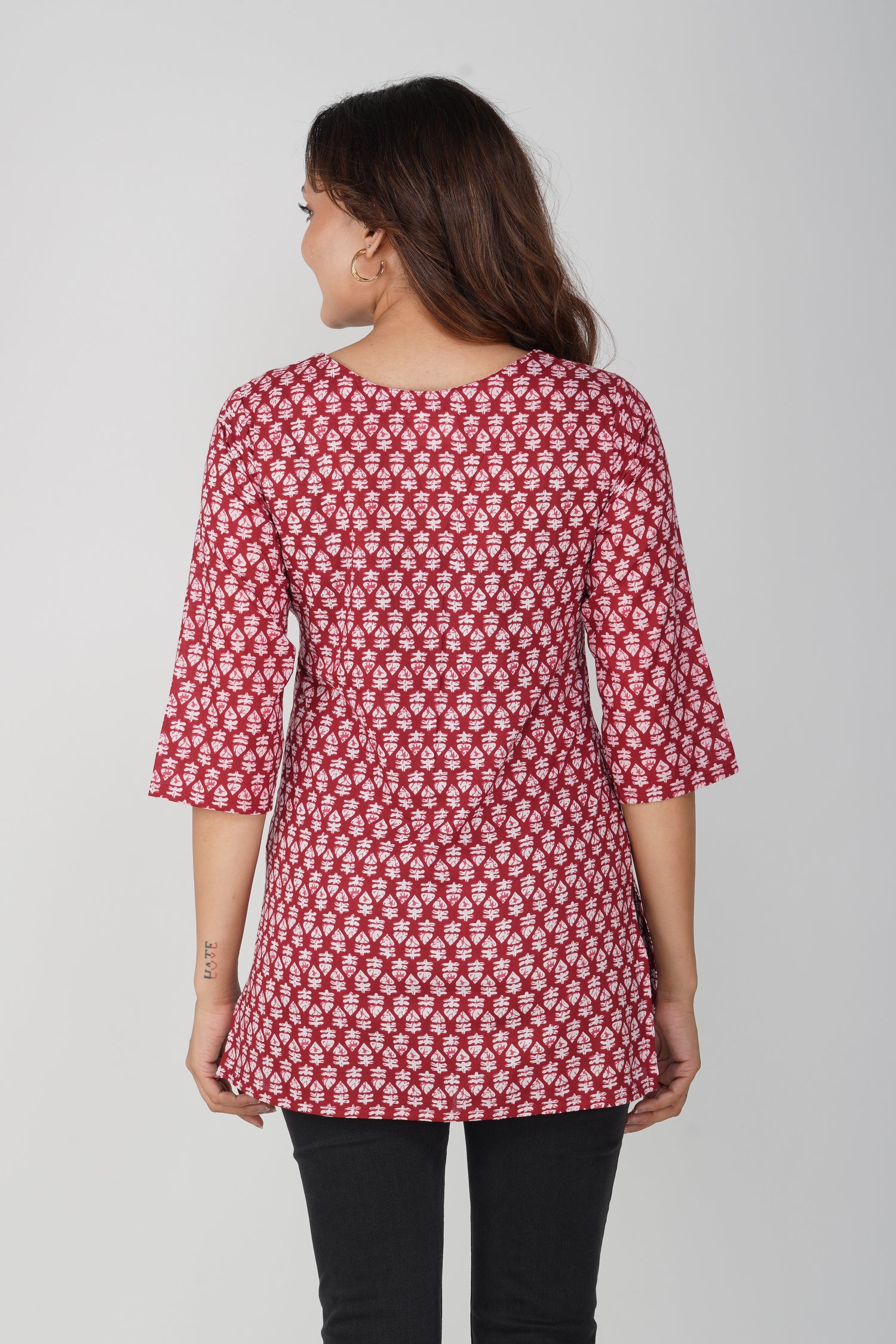 Maroon Cotton Printed Kurti