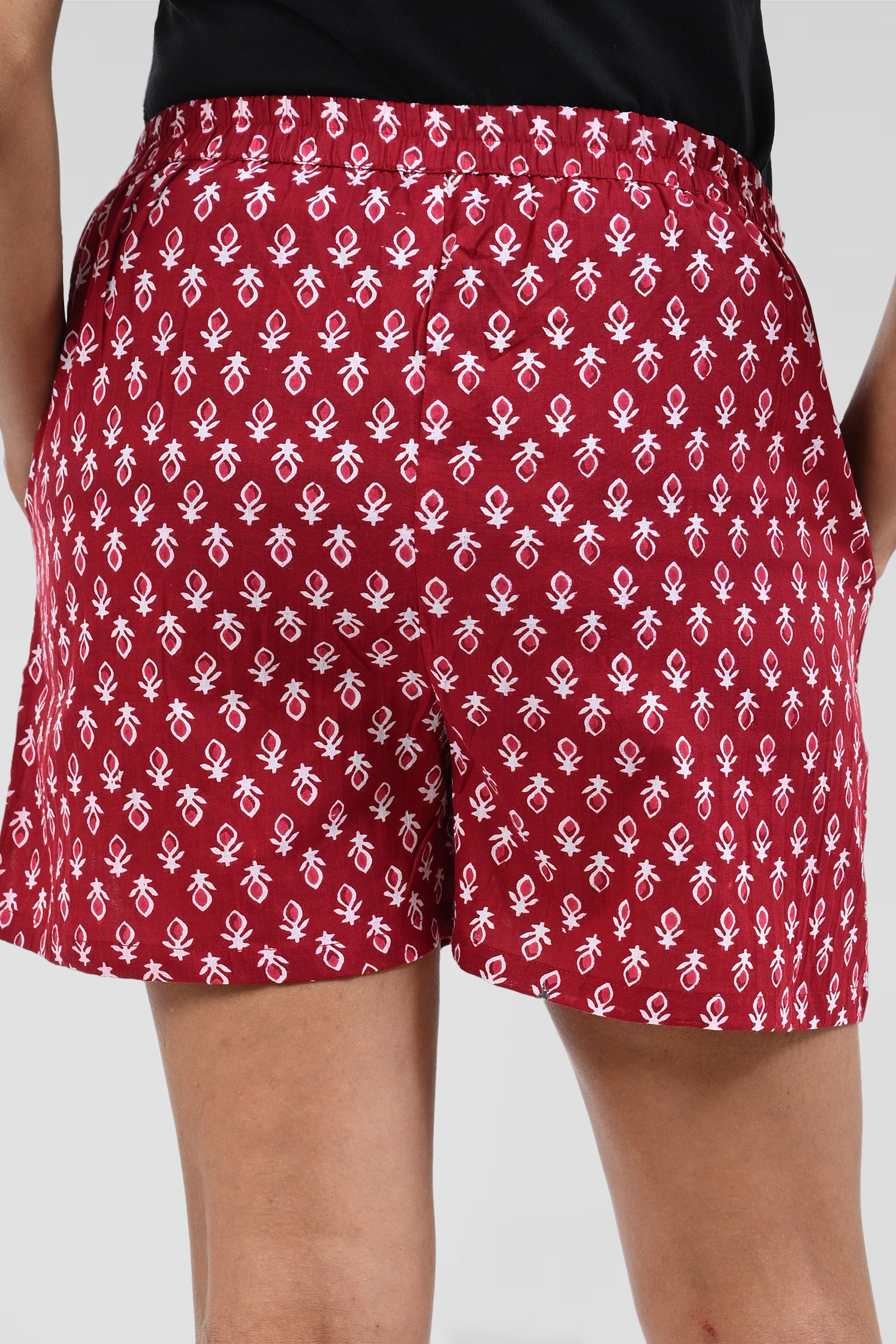 Maroon Cotton Printed Shorts