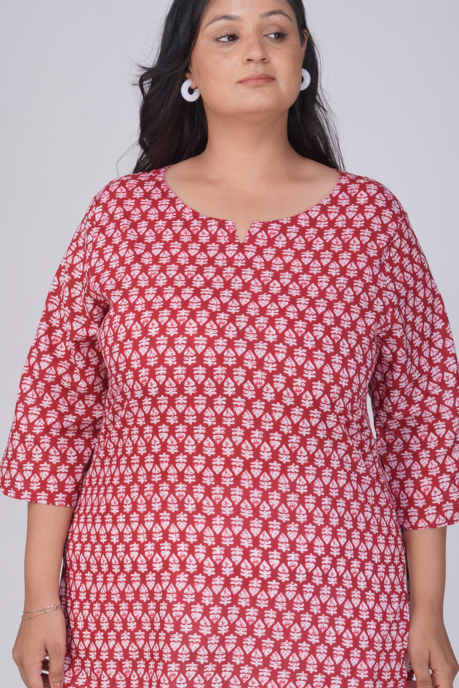 Maroon Plus Size Cotton Printed Kurti