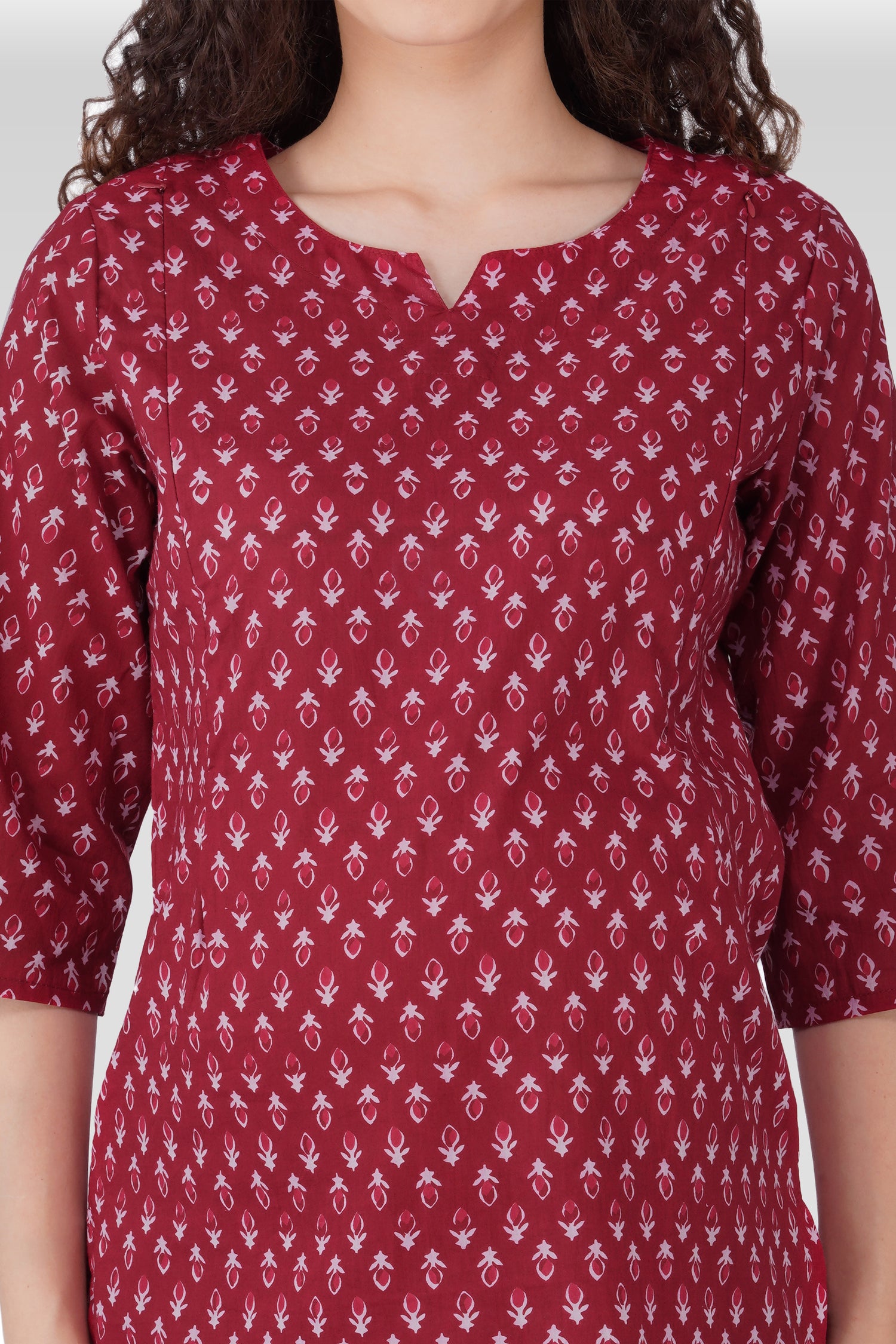 Maroon Butta Cotton Printed Maternity and Feeding Pyjama Set