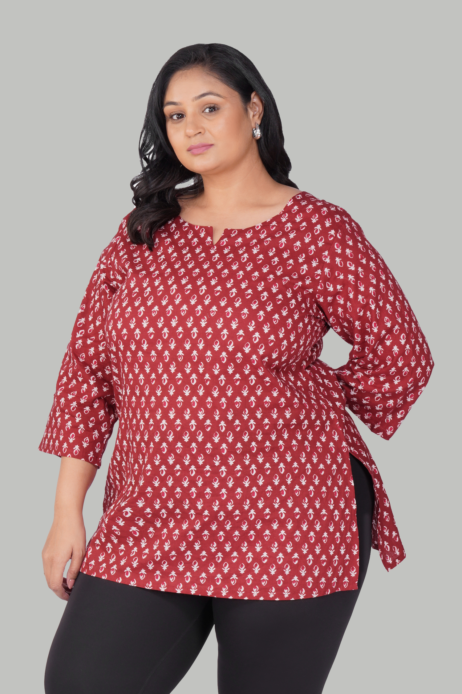 Maroon Butta Plus Size Cotton Printed Kurti