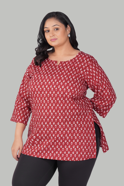 Maroon Butta Plus Size Cotton Printed Kurti