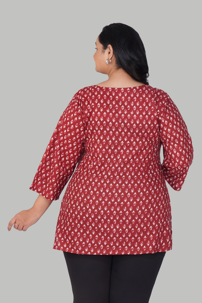 Maroon Butta Plus Size Cotton Printed Kurti