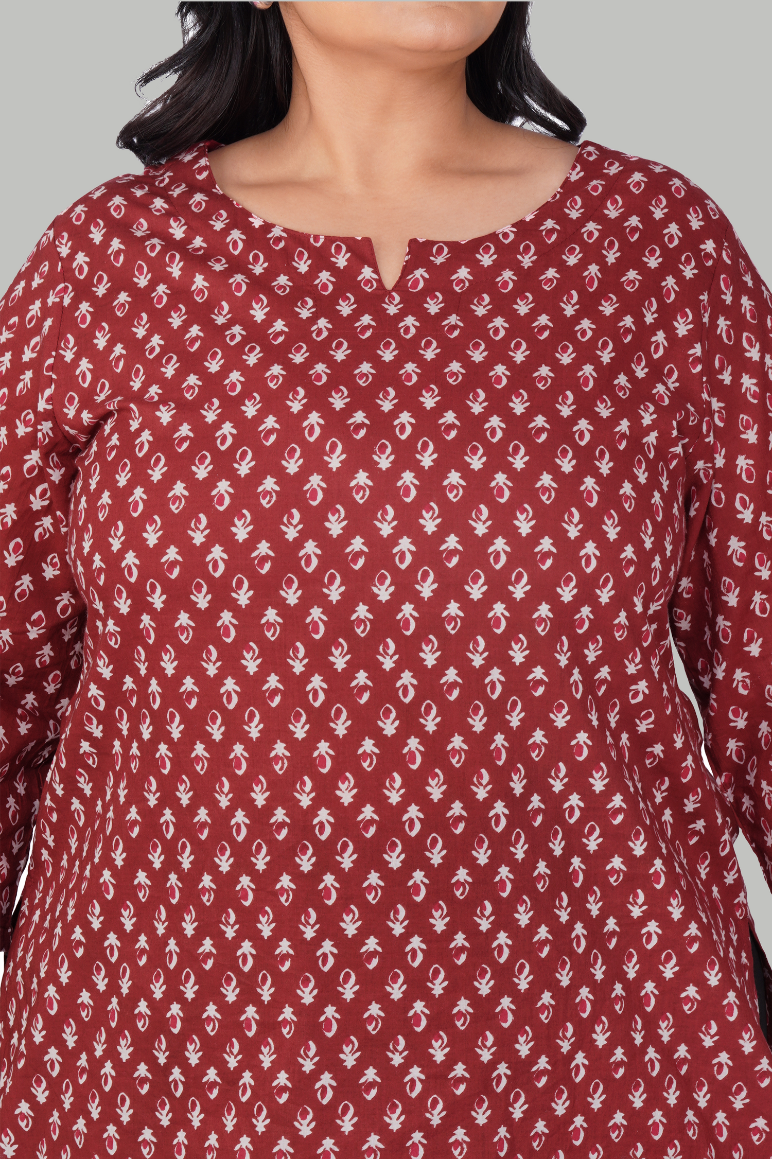Maroon Butta Plus Size Cotton Printed Kurti
