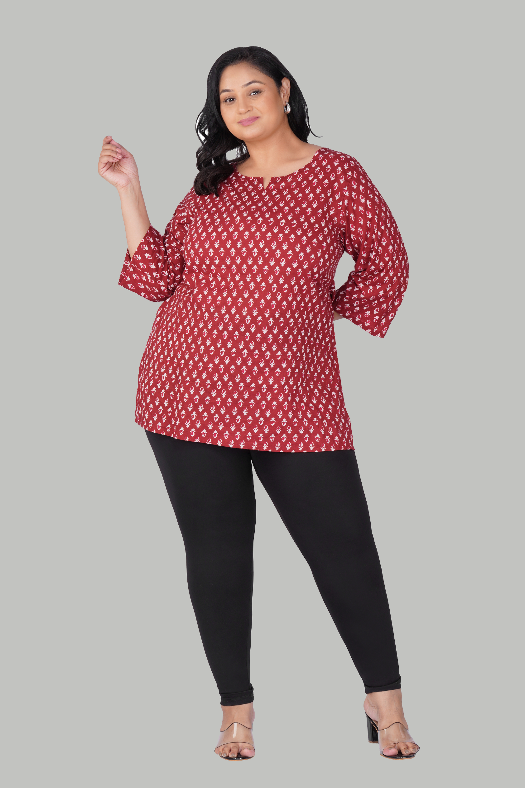 Maroon Butta Plus Size Cotton Printed Kurti