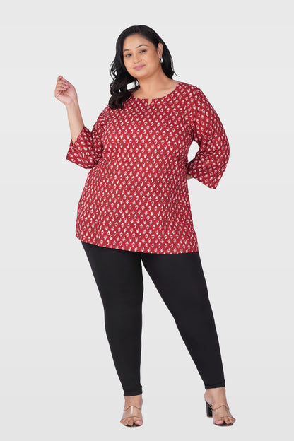Maroon Butta Plus Size Cotton Printed Kurti