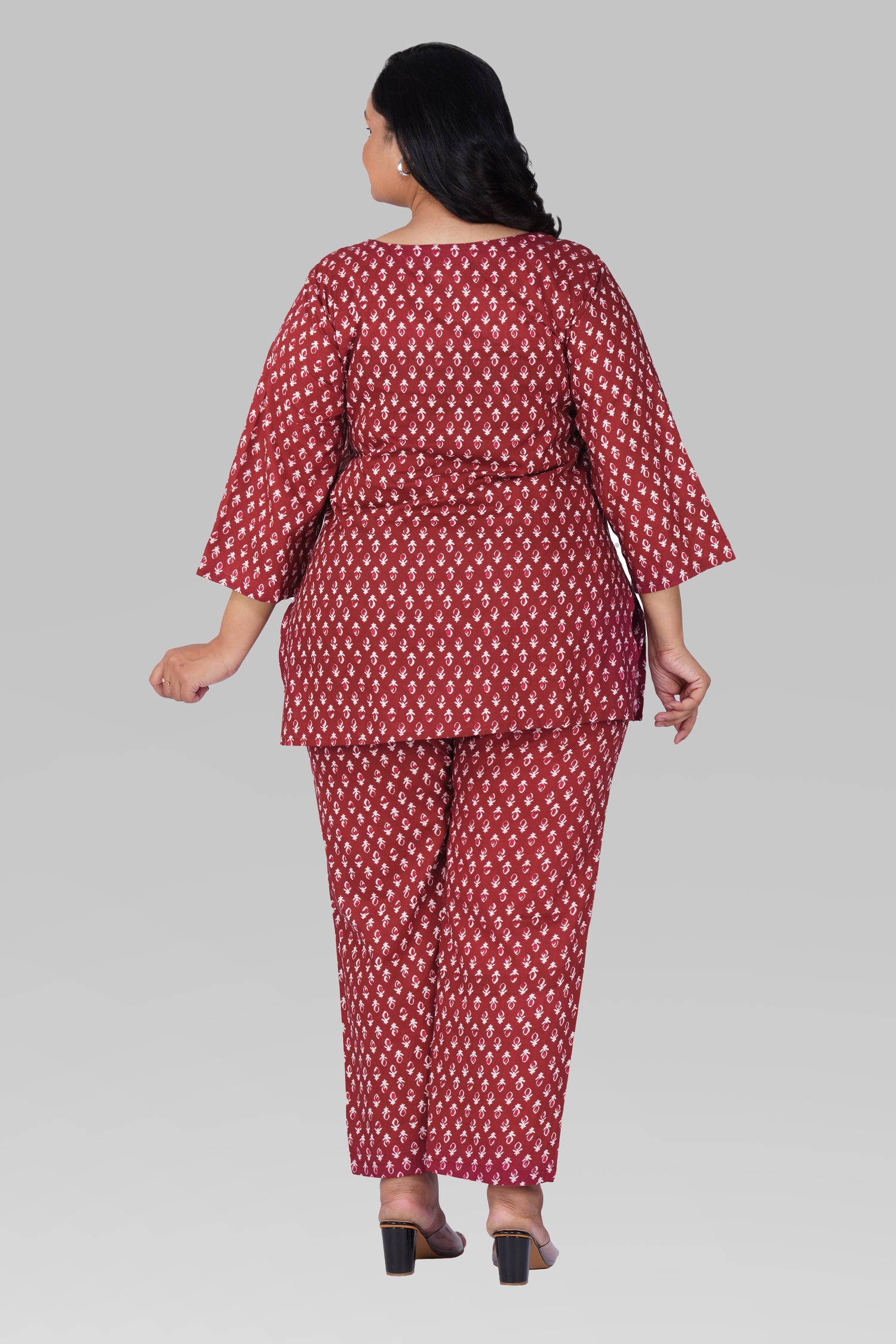 Maroon Butta Plus Size Cotton Printed Pyjama Set