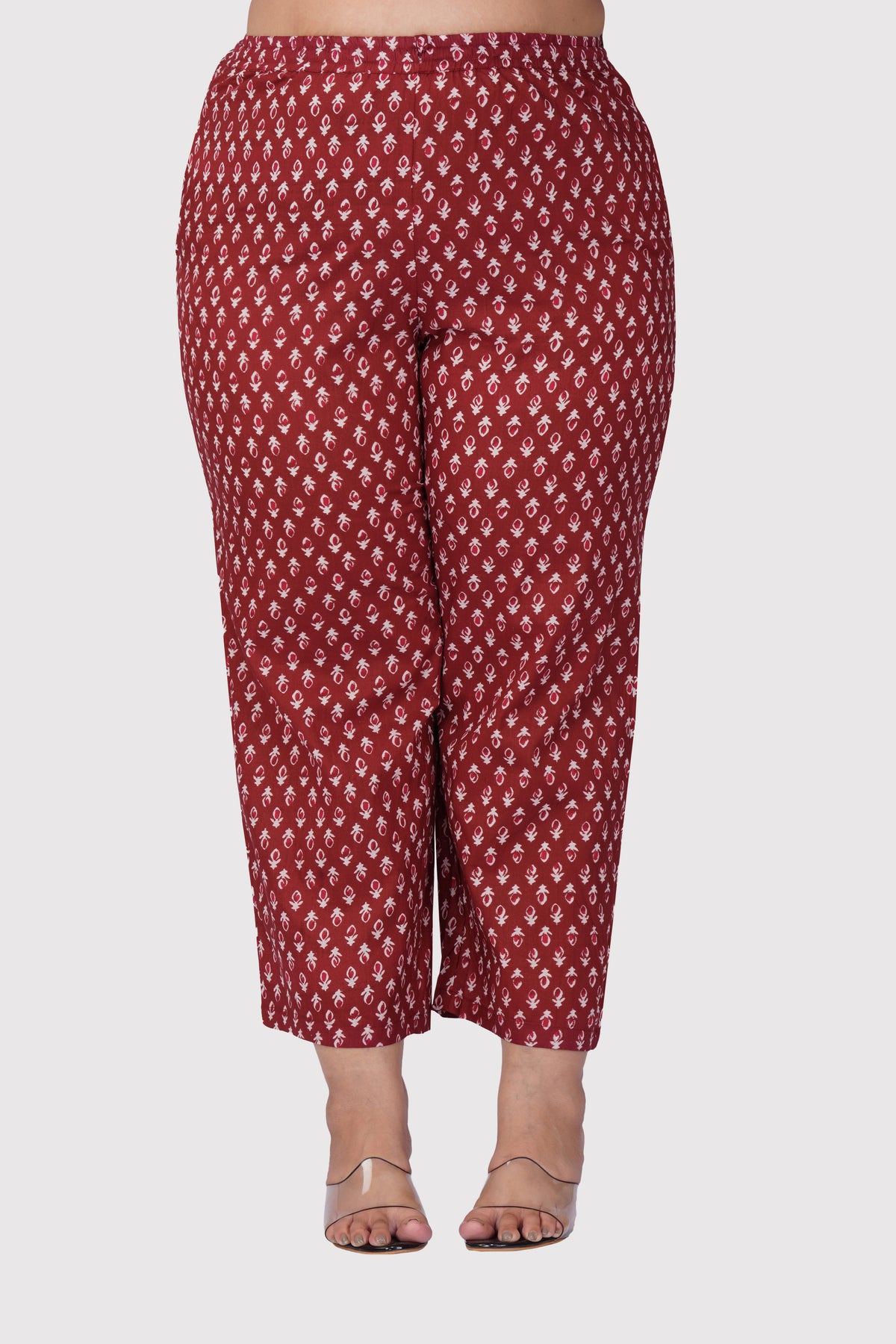 Maroon Butta Plus Size Cotton Printed Pyjama Set