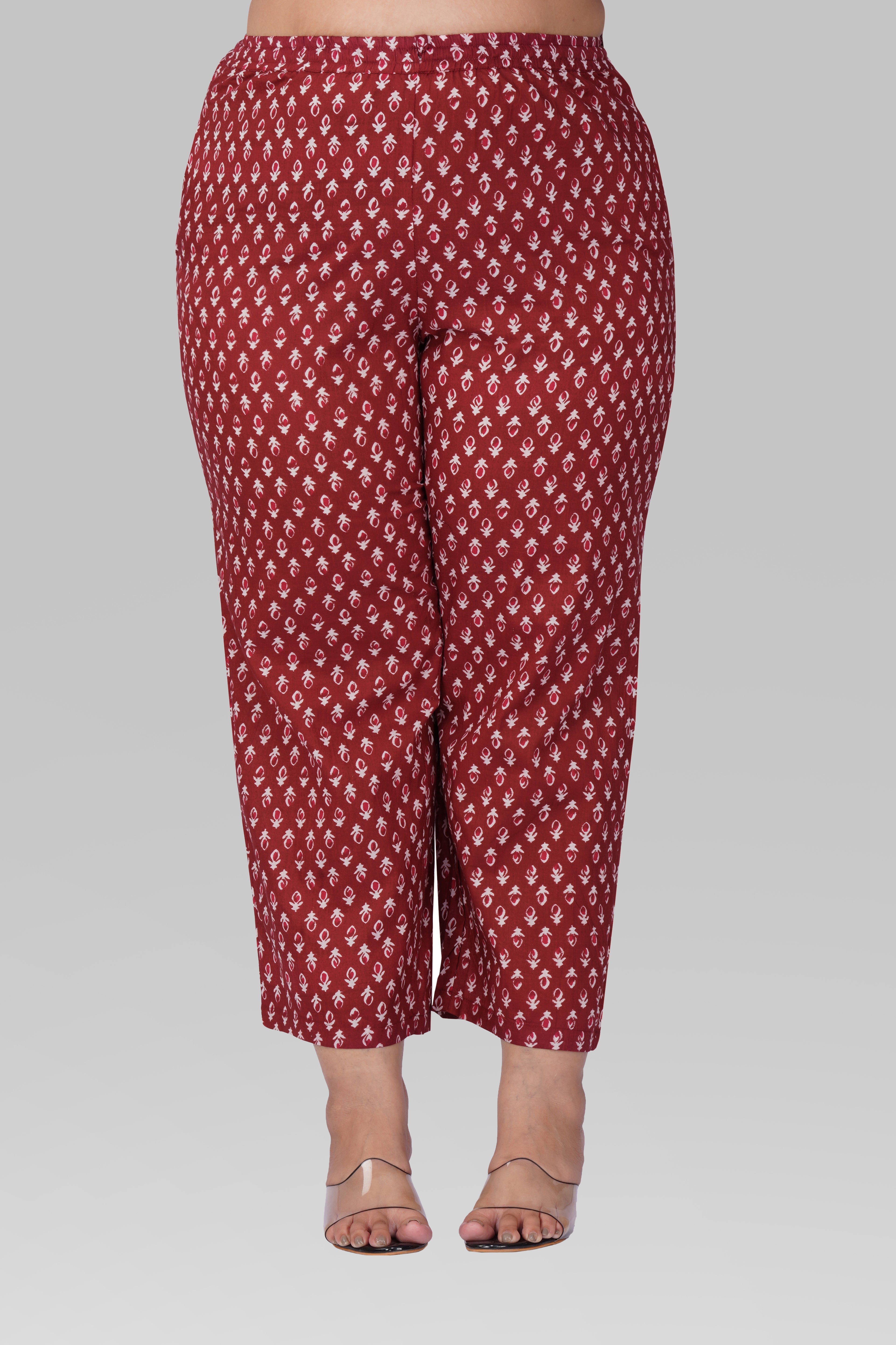 Maroon Butta Plus Size Cotton Printed Pyjama Set