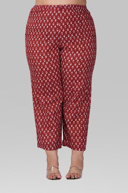 Maroon Butta Plus Size Cotton Printed Pyjama Set