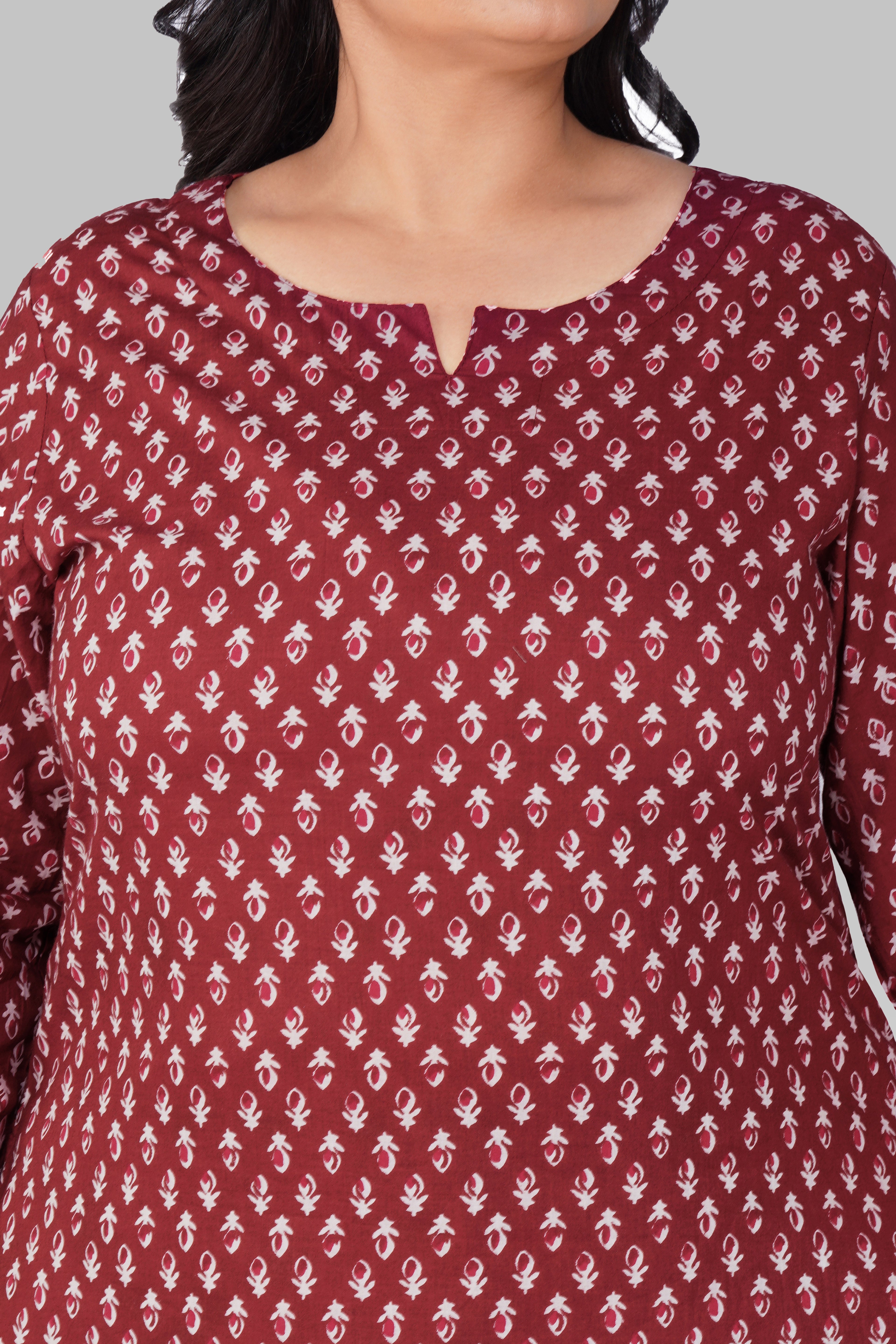 Maroon Butta Plus Size Cotton Printed Pyjama Set