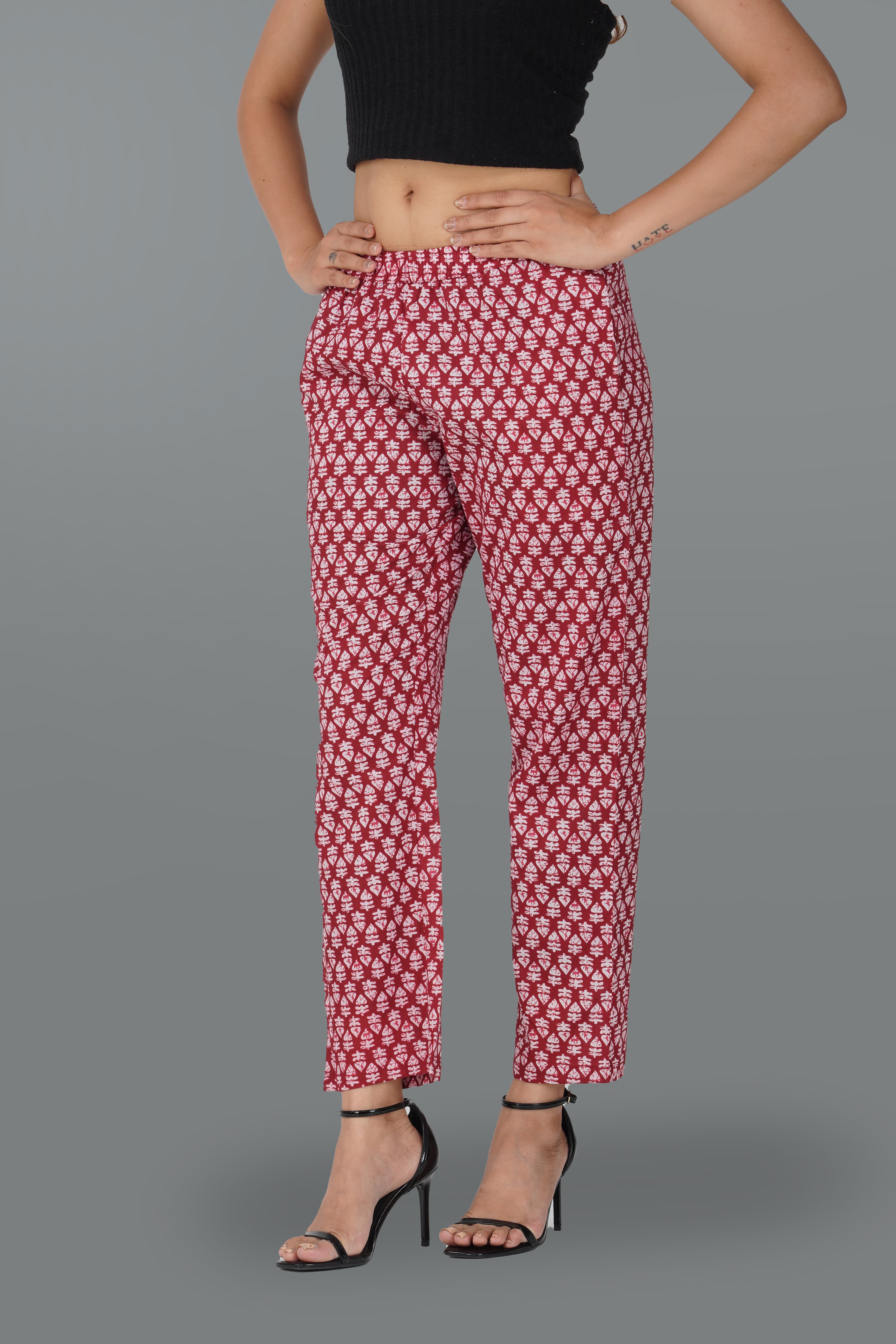 Maroon Cotton Printed Bottom