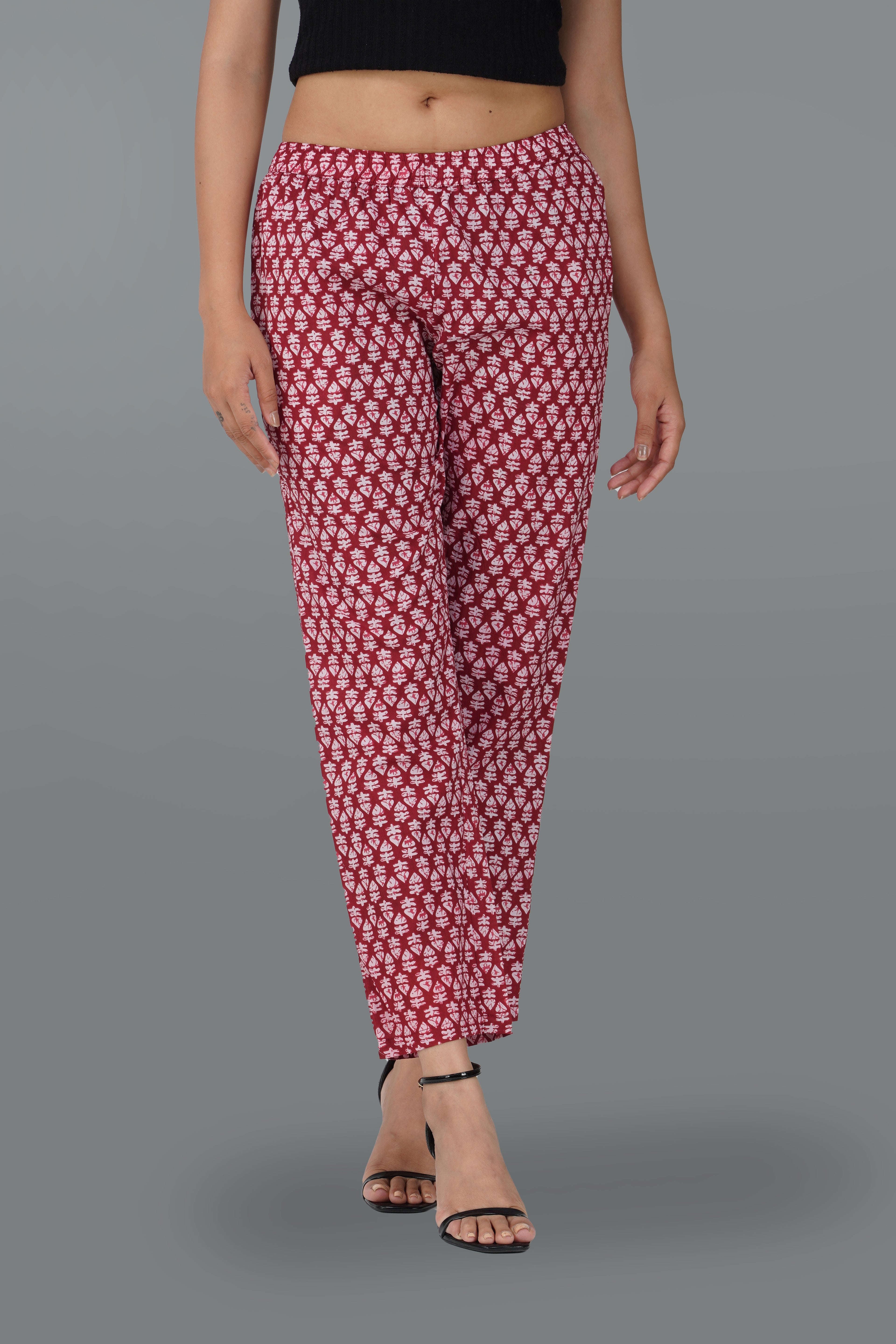 Maroon Cotton Printed Bottom