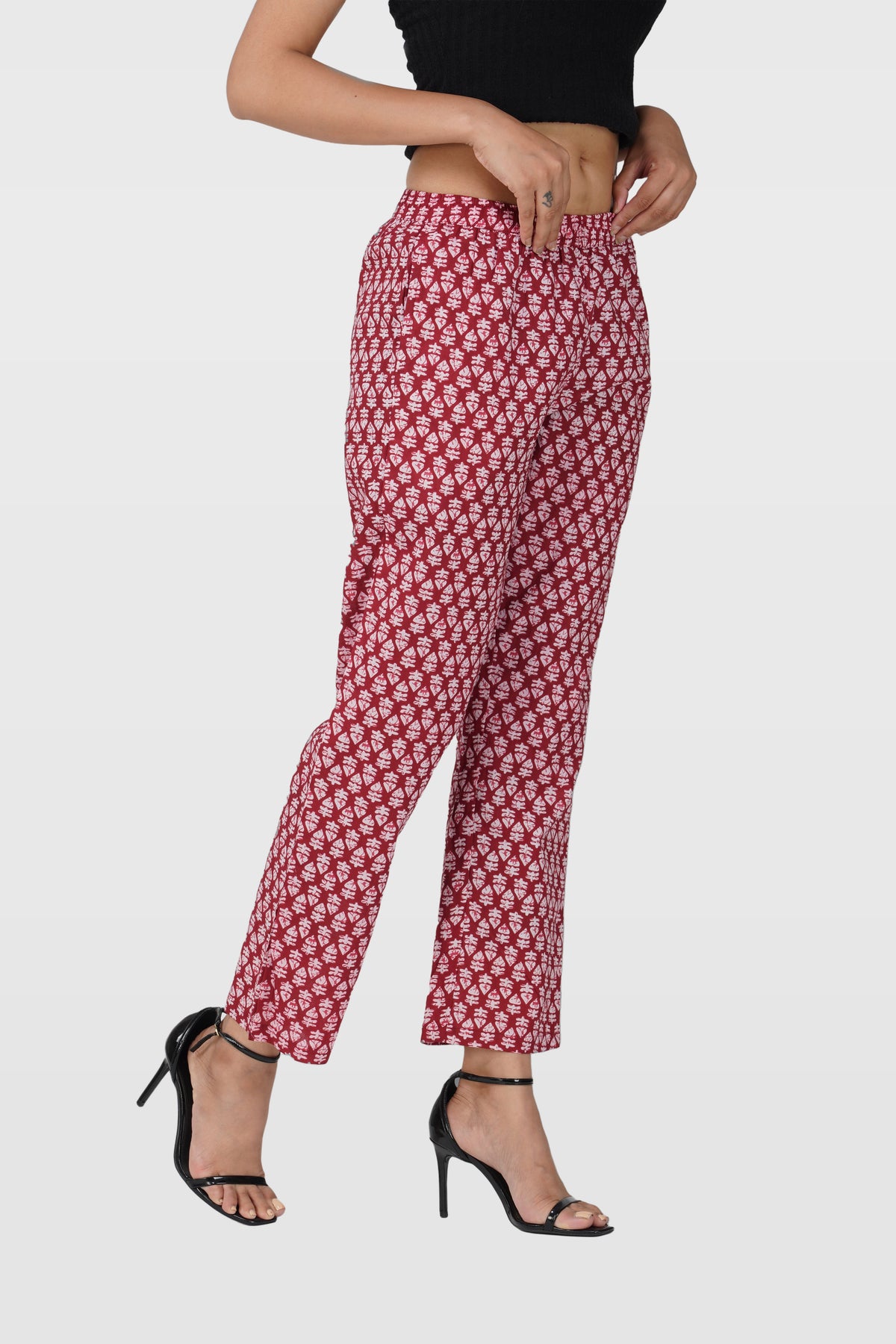Maroon Cotton Printed Bottom