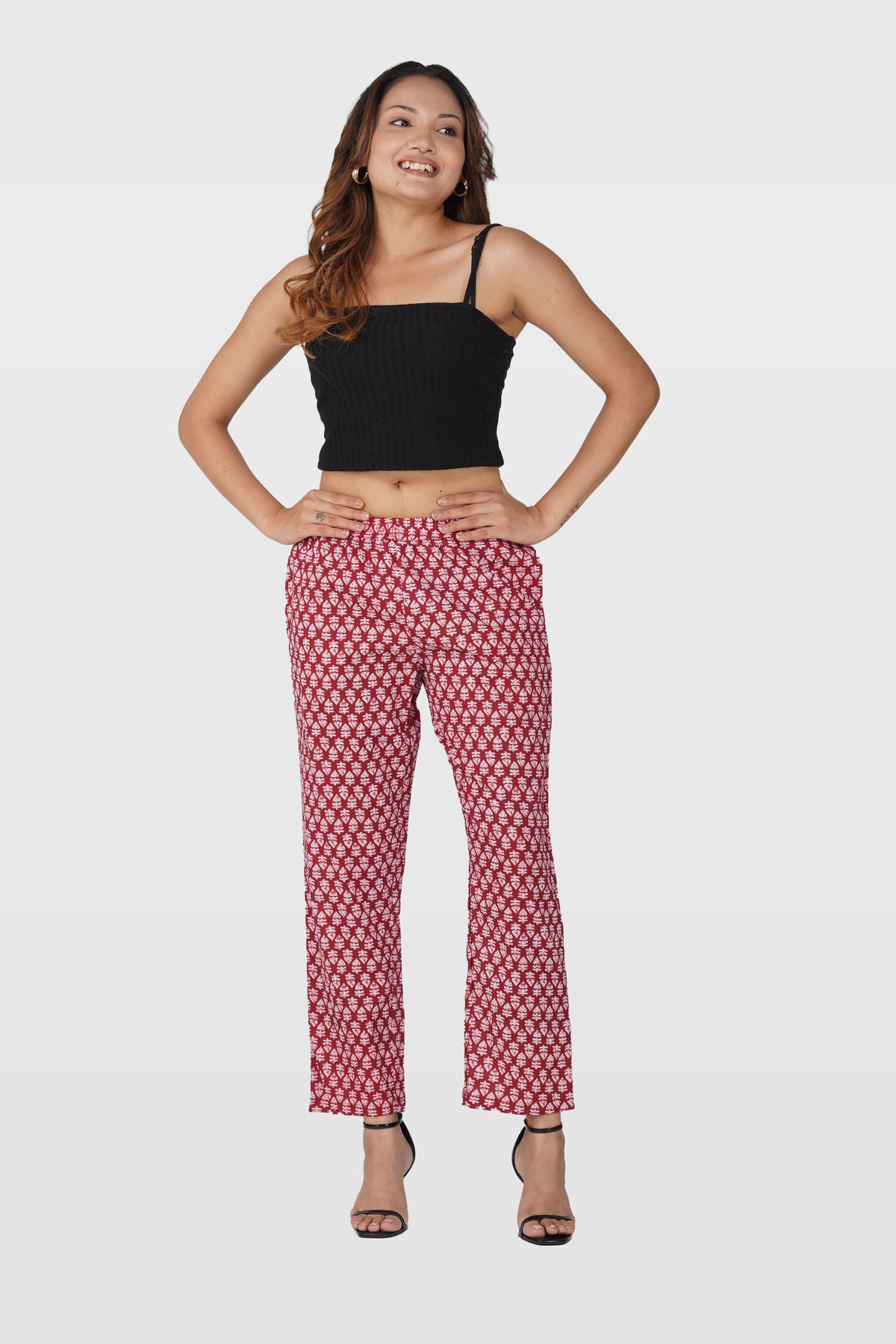 Maroon Cotton Printed Bottom
