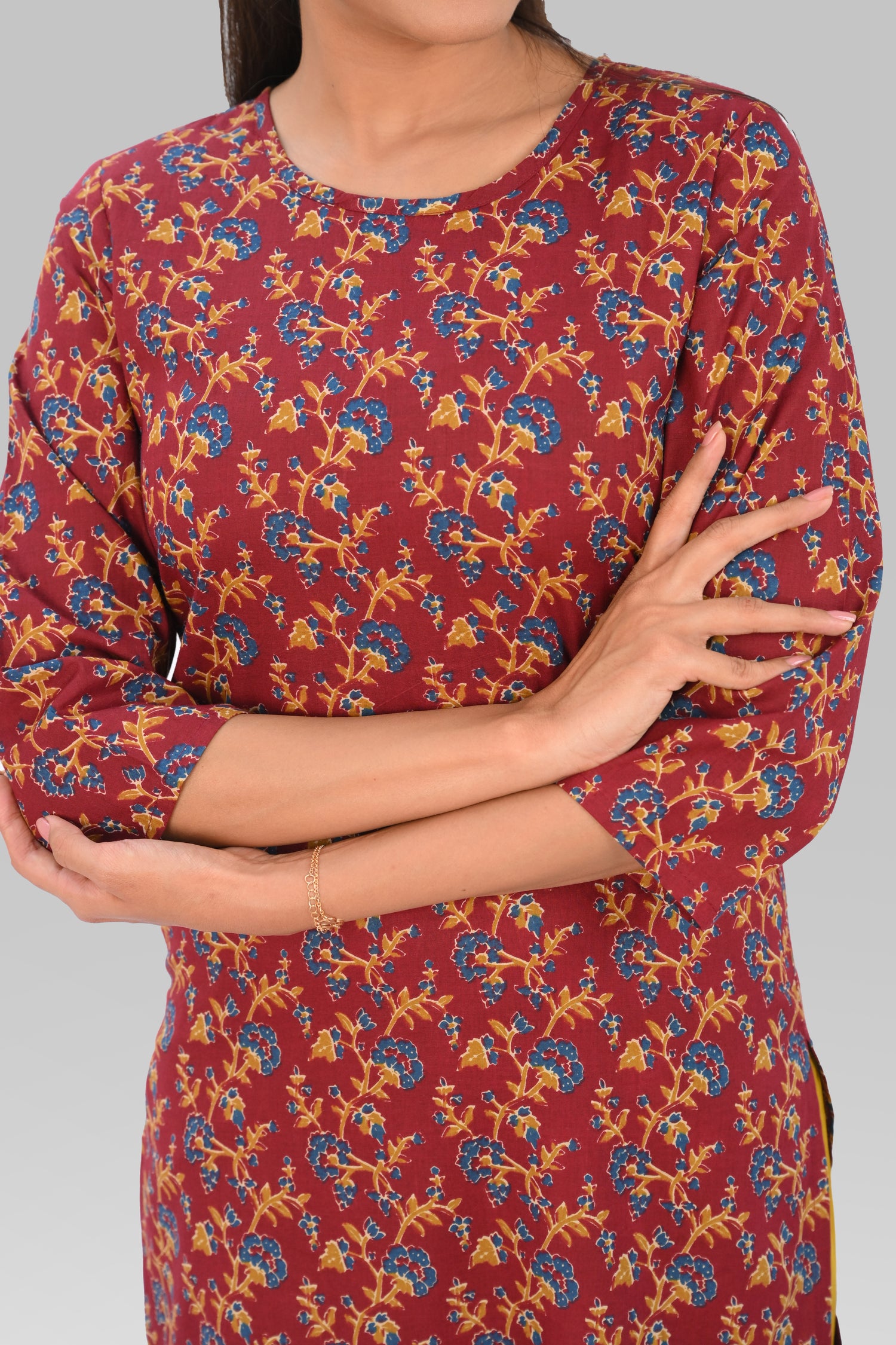 Maroon Cotton Printed Kurta Set