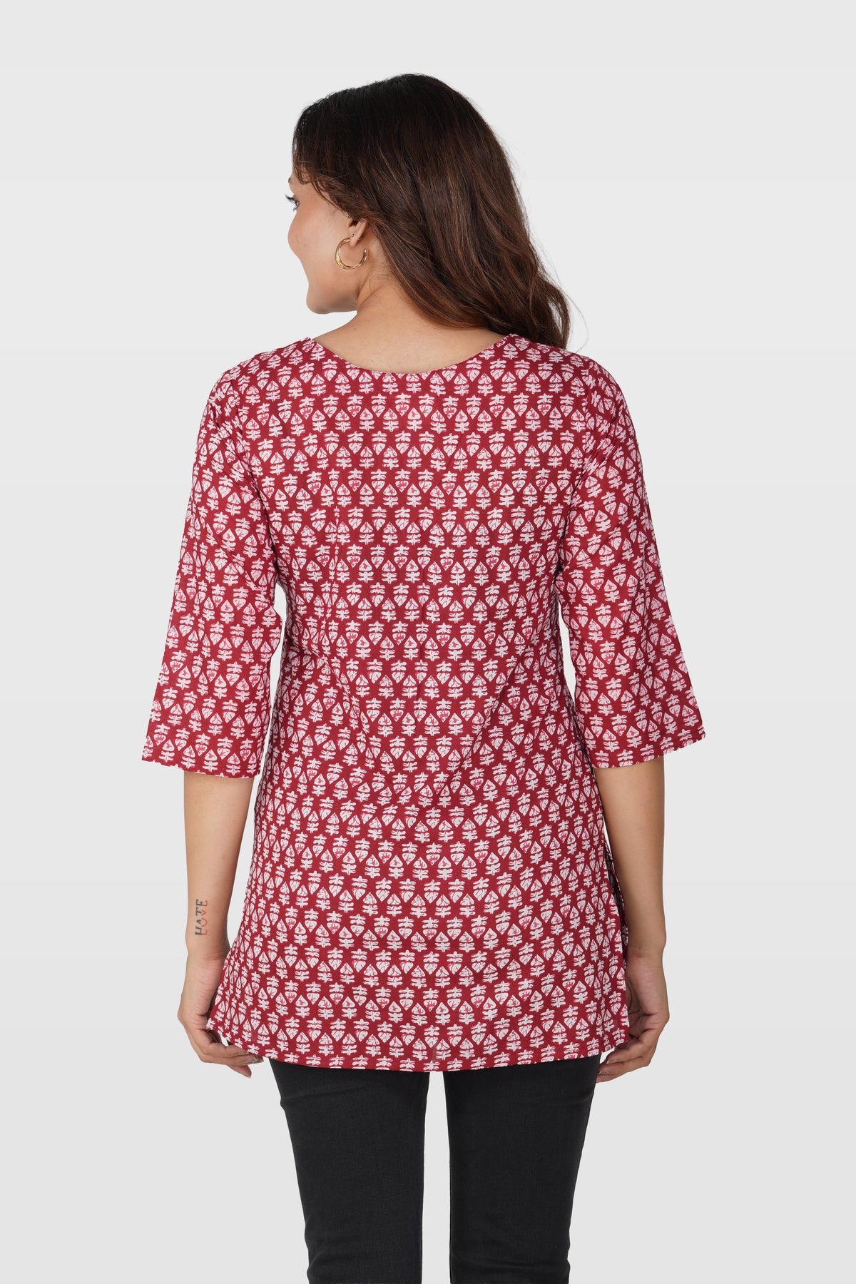 Maroon Cotton Printed Kurti