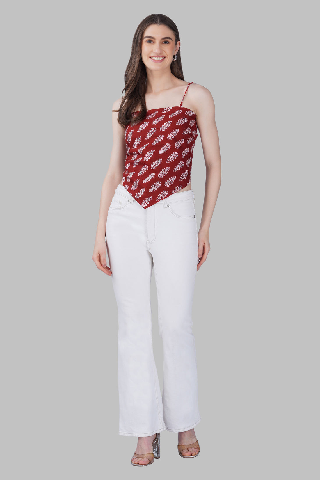 Maroon Cotton Printed Scarf Top