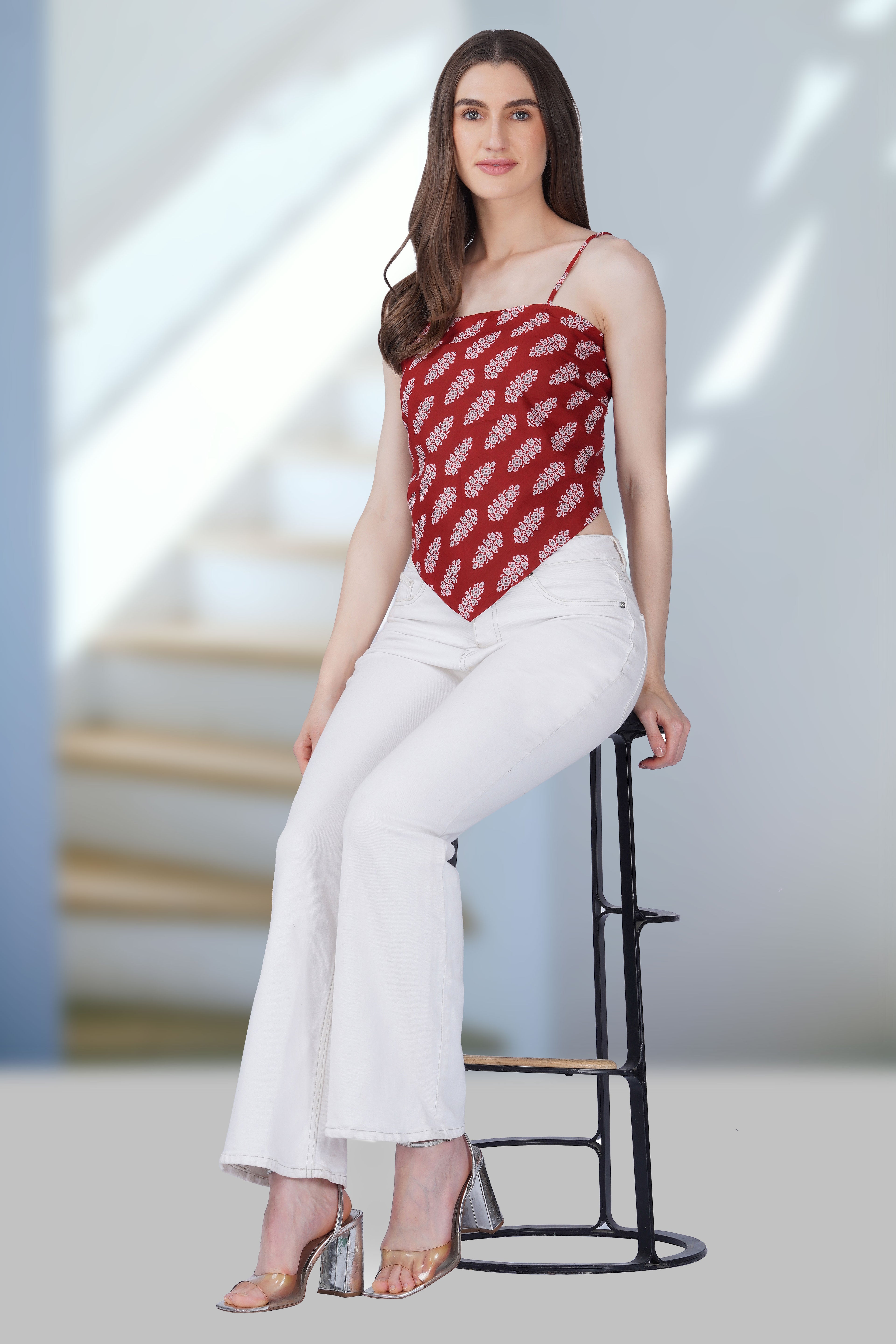 Maroon Cotton Printed Scarf Top