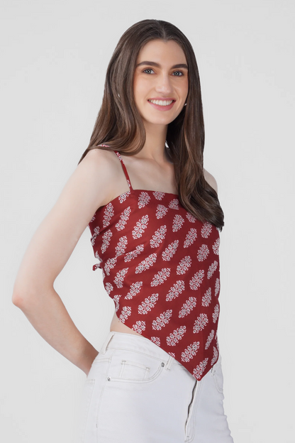 Maroon Cotton Printed Scarf Top