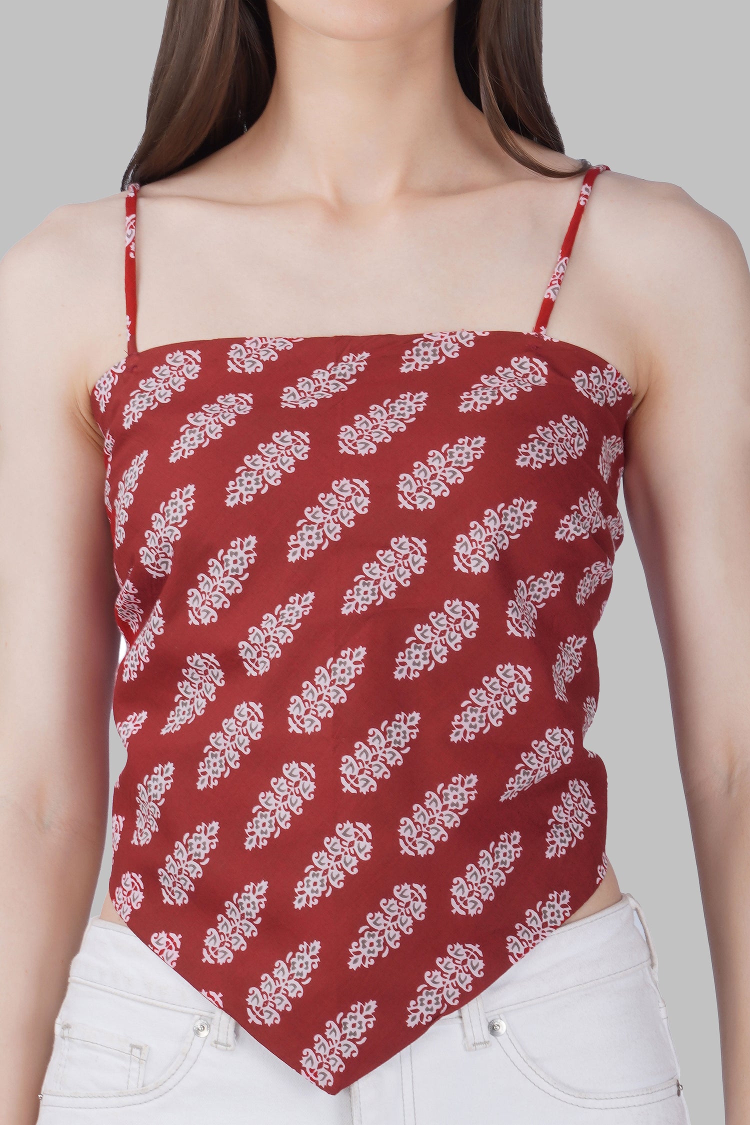 Maroon Cotton Printed Scarf Top