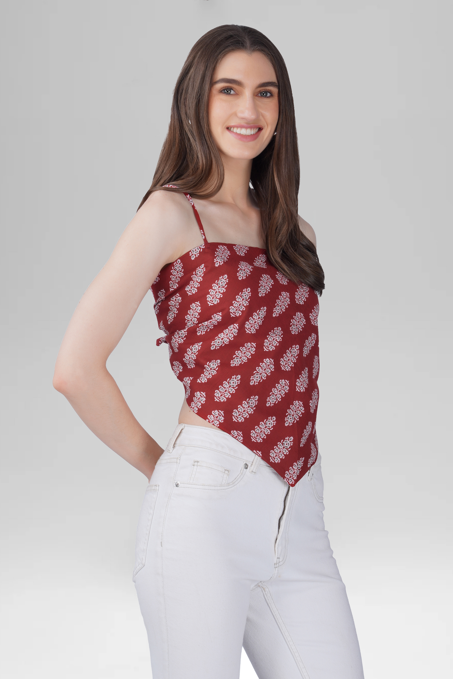 Maroon Cotton Printed Scarf Top