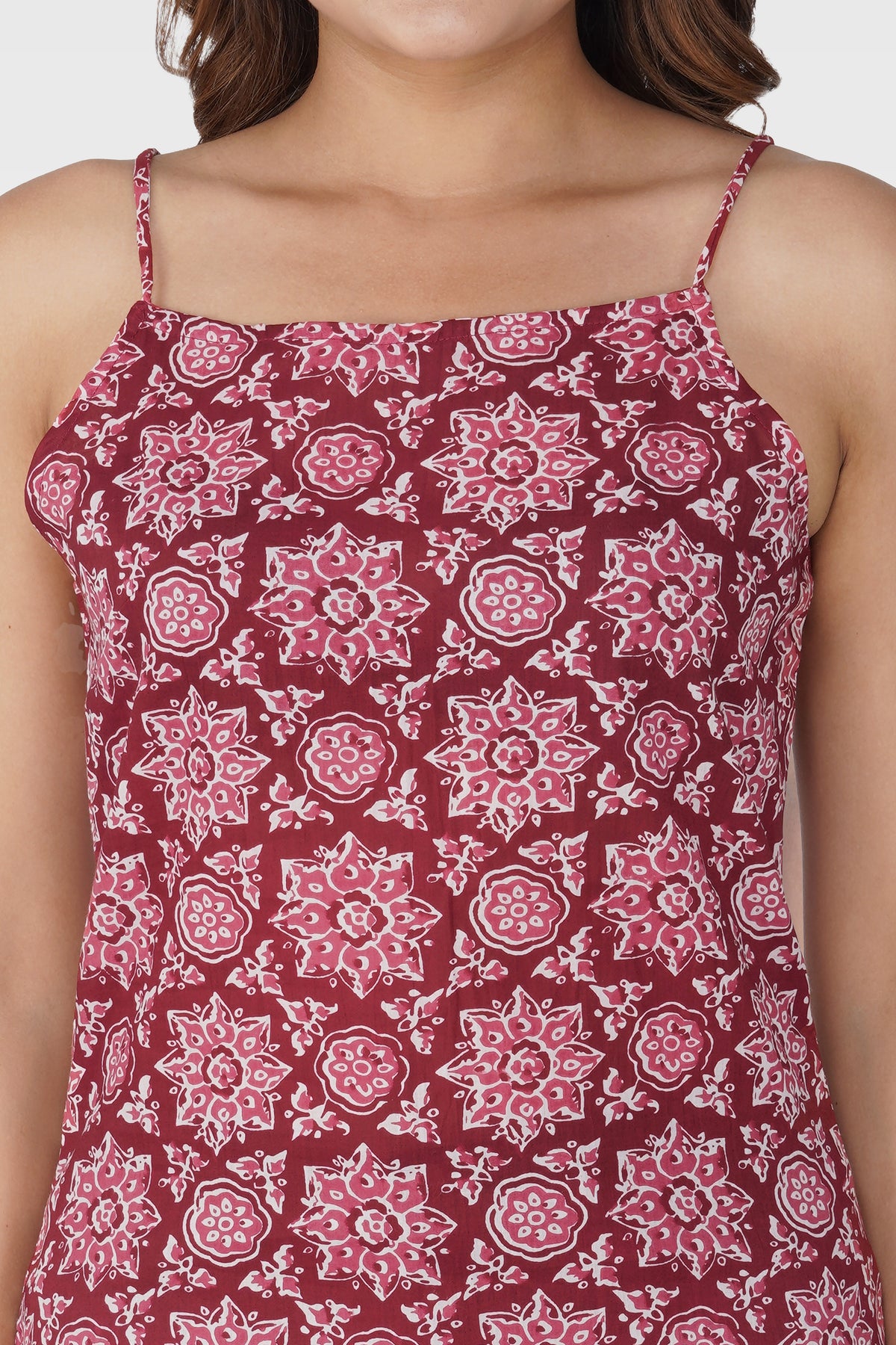 Maroon Mandala Cotton Printed Strap Top