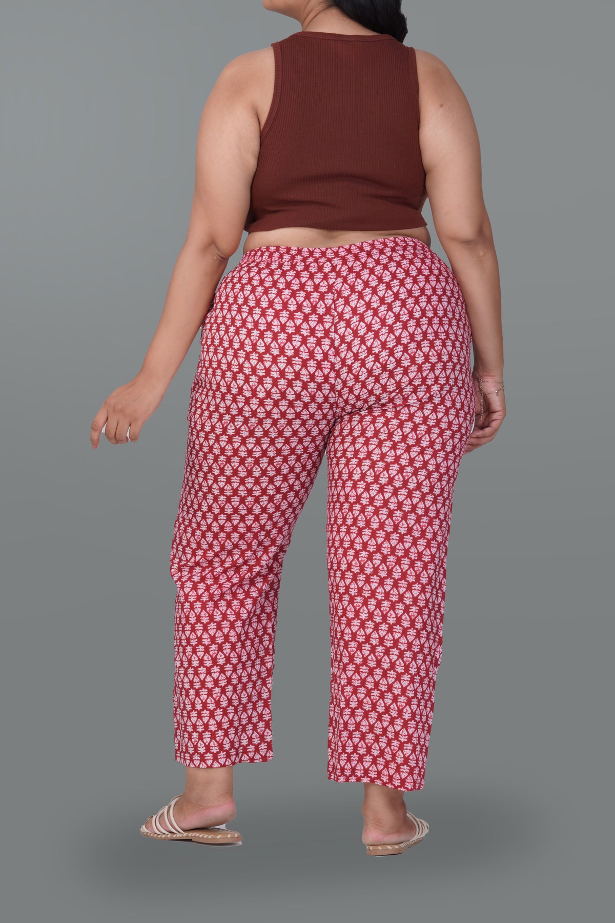 Maroon Plus Size Cotton Printed Bottom