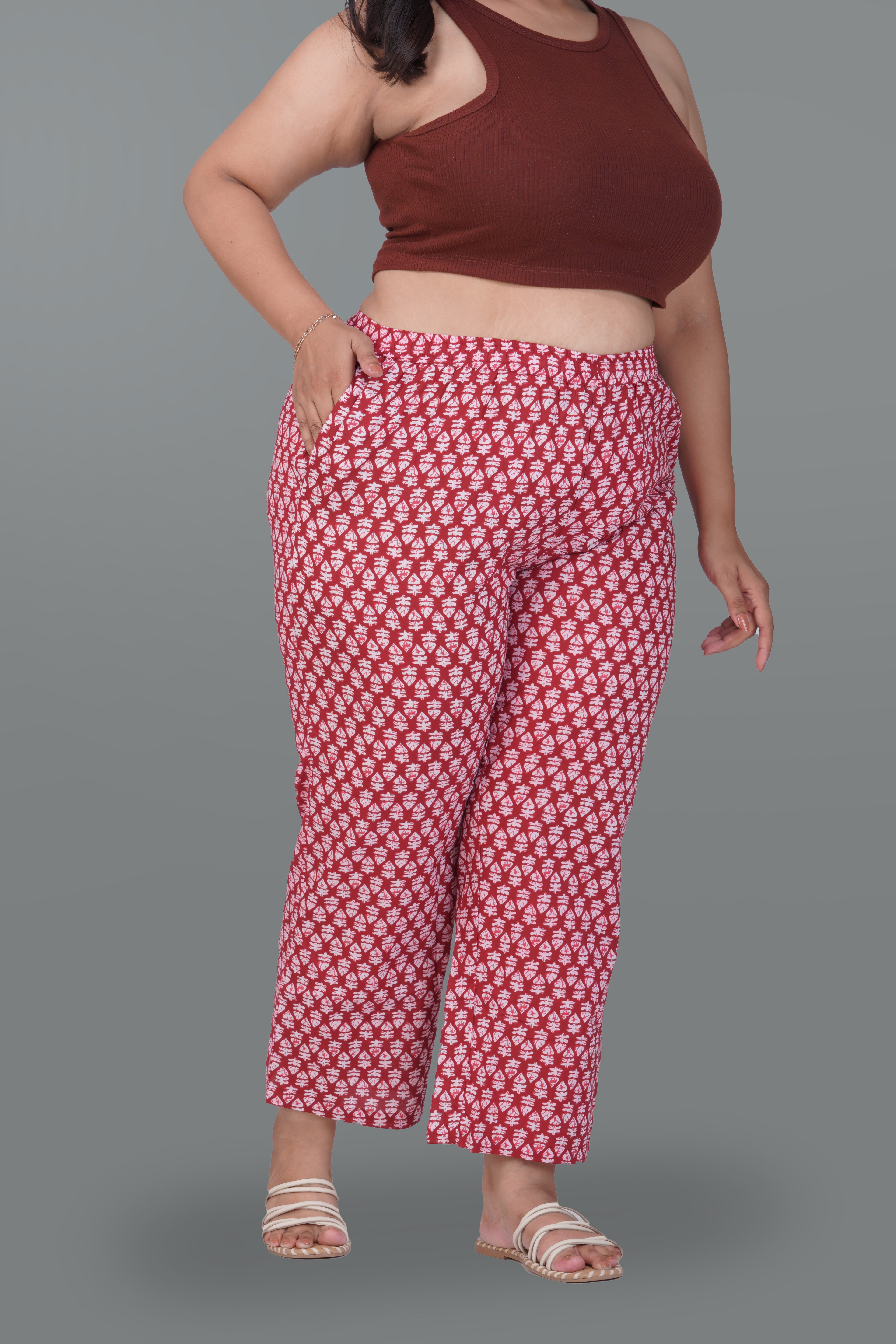 Maroon Plus Size Cotton Printed Bottom