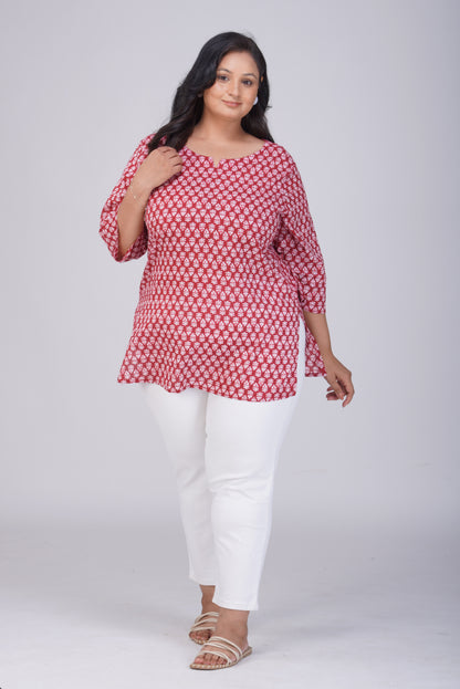Maroon Plus Size Cotton Printed Kurti