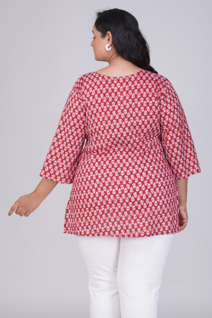 Maroon Plus Size Cotton Printed Kurti
