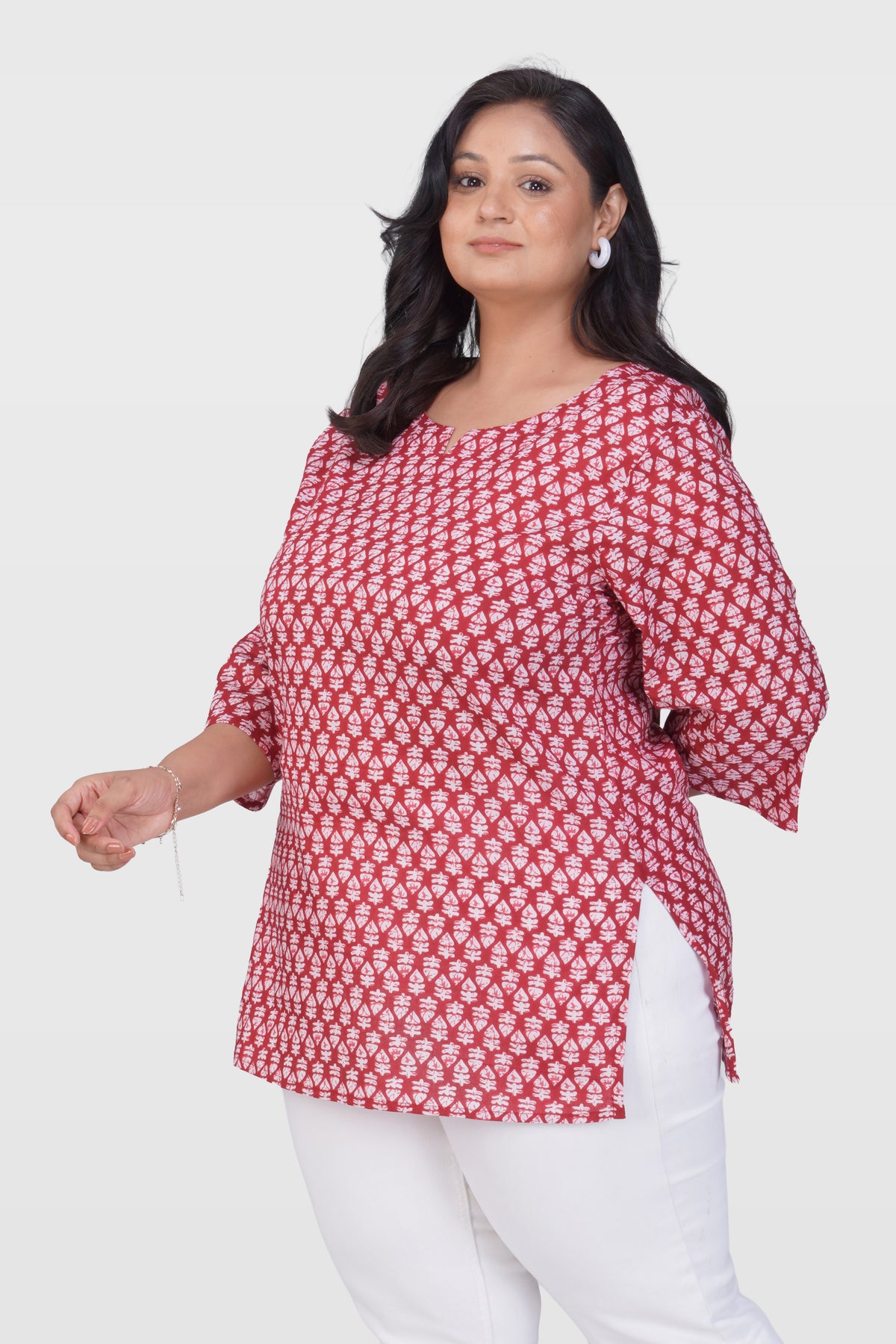 Maroon Plus Size Cotton Printed Kurti