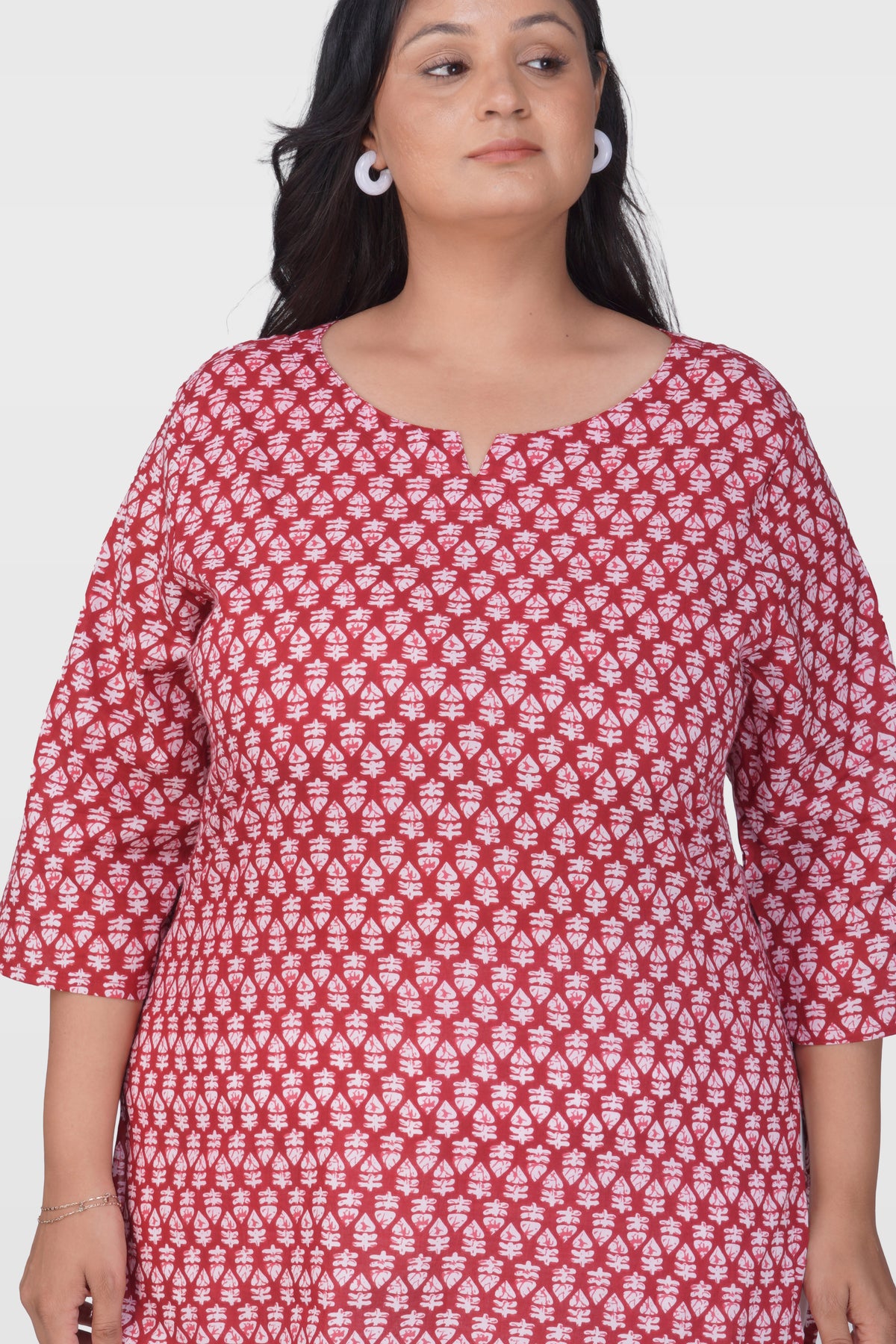 Maroon Plus Size Cotton Printed Kurti