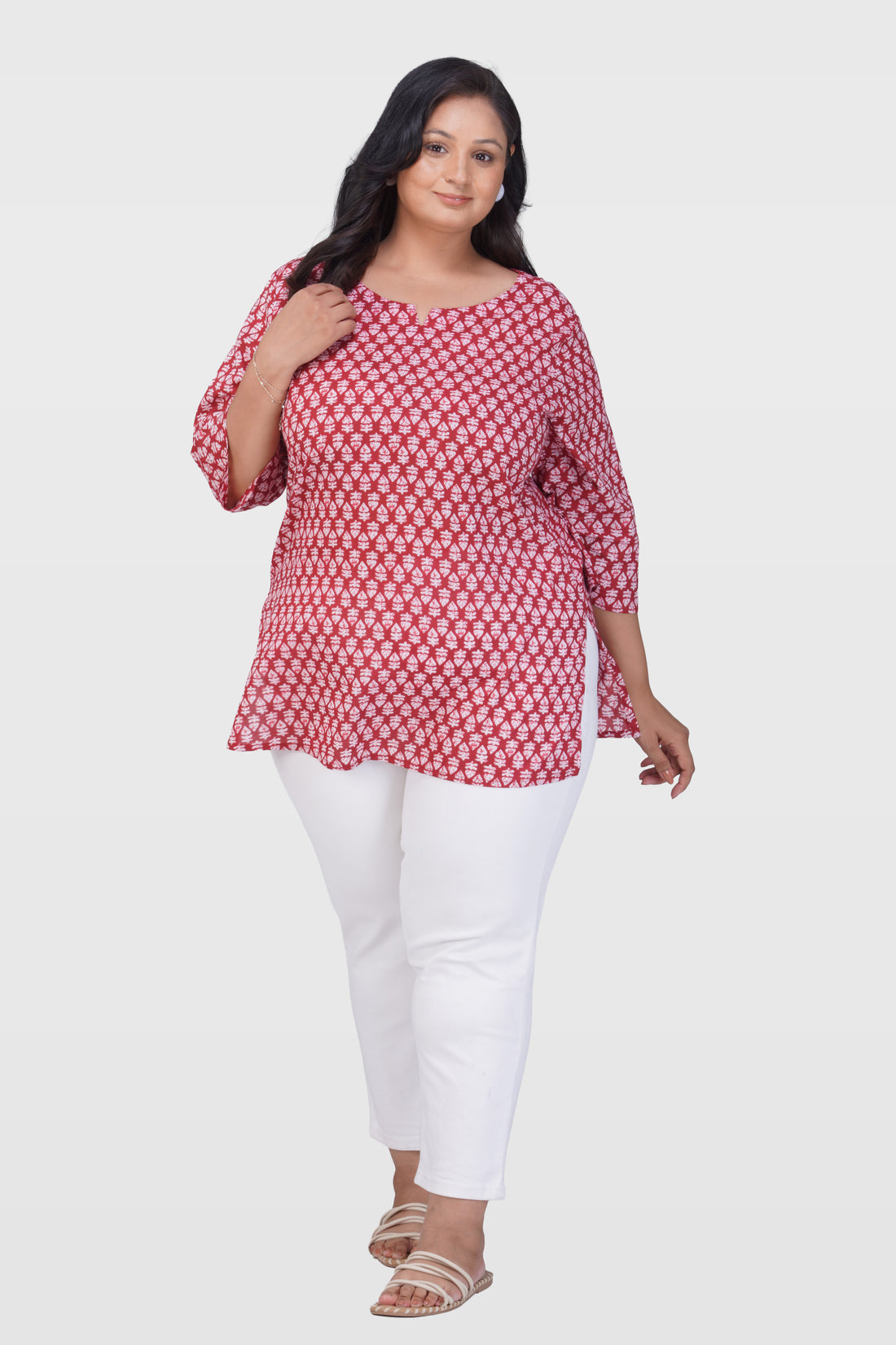 Maroon Plus Size Cotton Printed Kurti