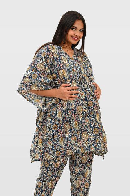 Maternity and Feeding Kaftan Set in Blue