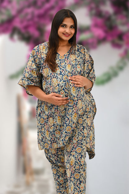 Maternity and Feeding Kaftan Set in Blue