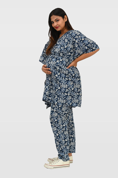 Maternity and Feeding Kaftan Set in Deep Blue