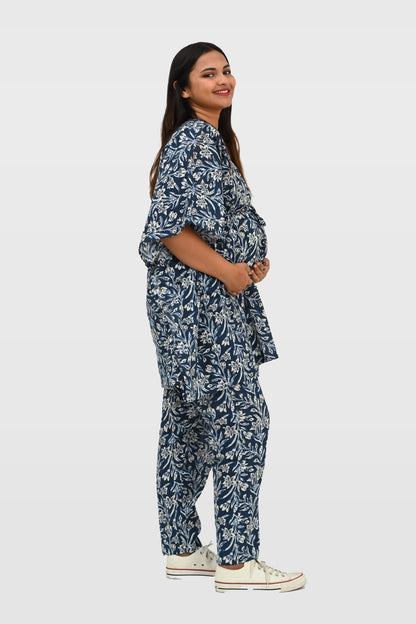 Maternity and Feeding Kaftan Set in Deep Blue