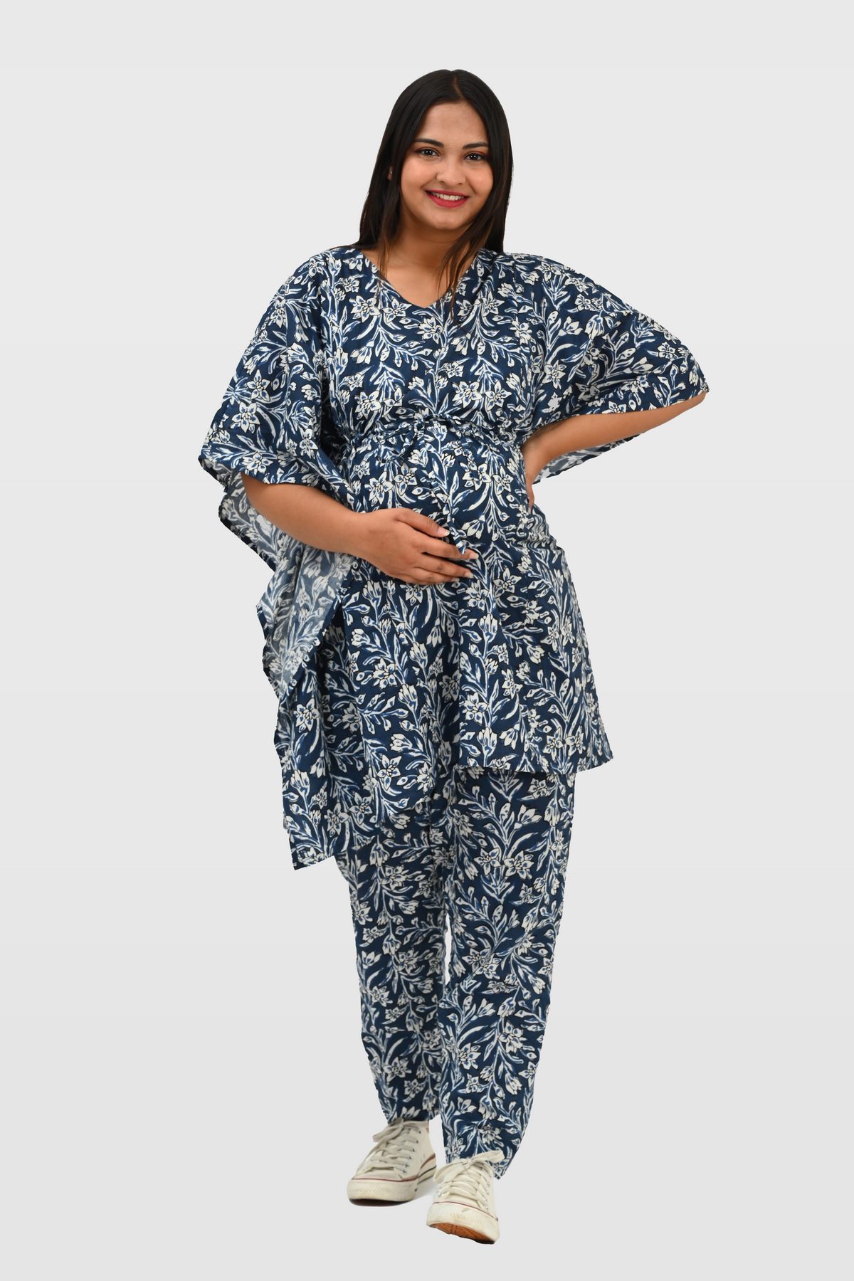 Maternity and Feeding Kaftan Set in Deep Blue