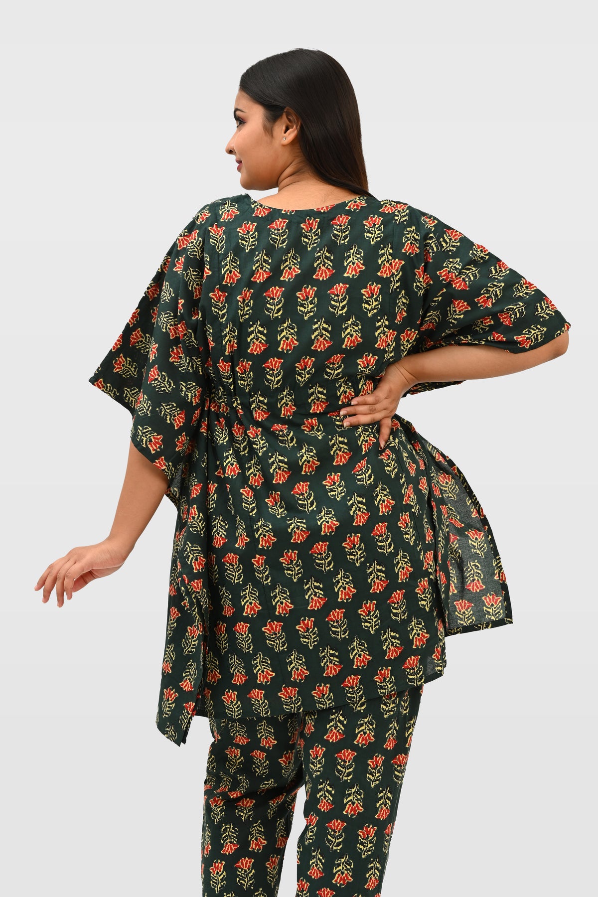 Maternity and Feeding Kaftan Set in Deep Green