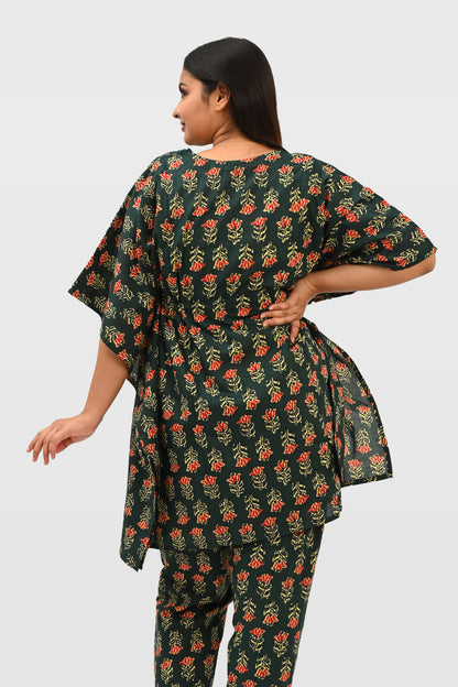 Maternity and Feeding Kaftan Set in Deep Green