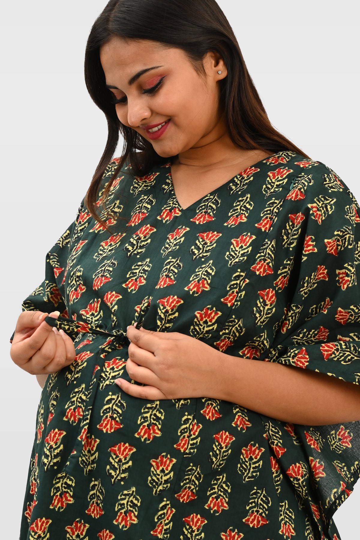 Maternity and Feeding Kaftan Set in Deep Green