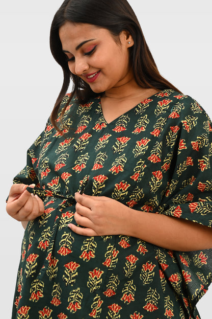 Maternity and Feeding Kaftan Set in Deep Green