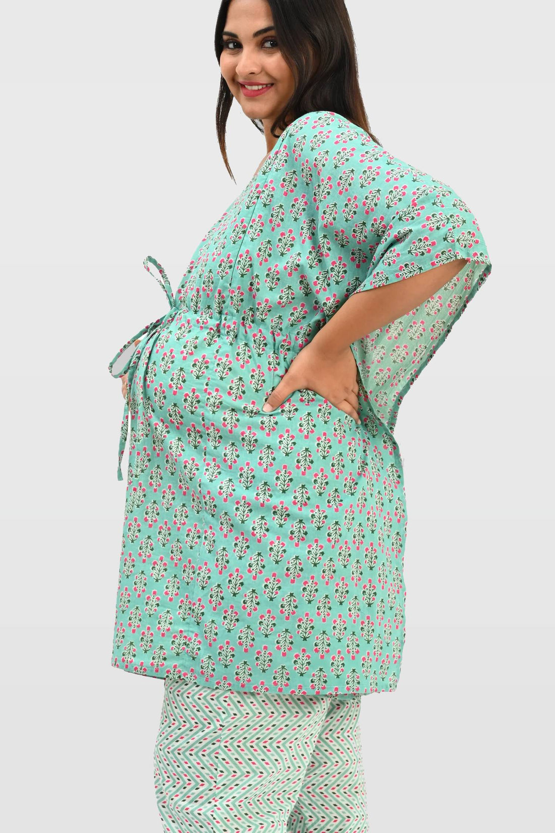 Maternity and Feeding Kaftan Set in Green