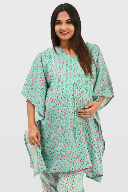 Maternity and Feeding Kaftan Set in Green