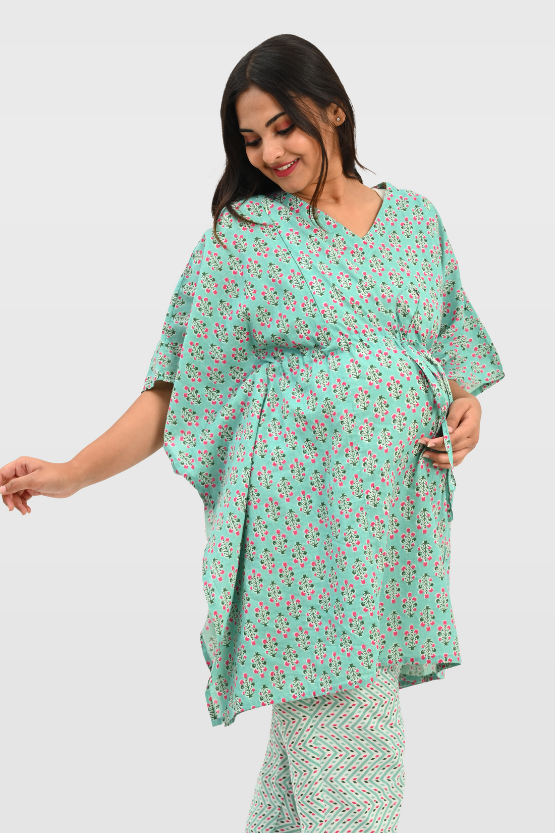 Maternity and Feeding Kaftan Set in Green