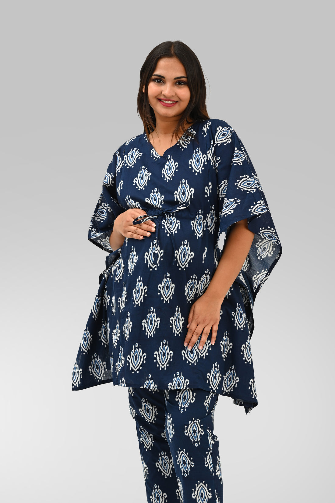 Maternity and Feeding Kaftan Set in Indigo